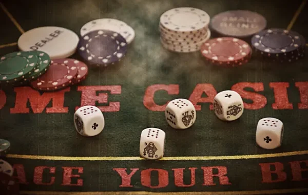 GambleMax Casino Login Casino table with chips and dice, illustrating the safe and easy login process for GambleMax Casino.