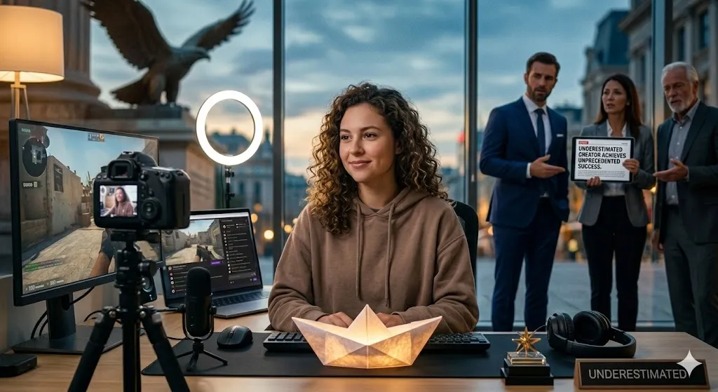 A determined individual standing confidently in a professional setting, symbolizing the hidden strength and resilience gained when others overlook one’s potential.